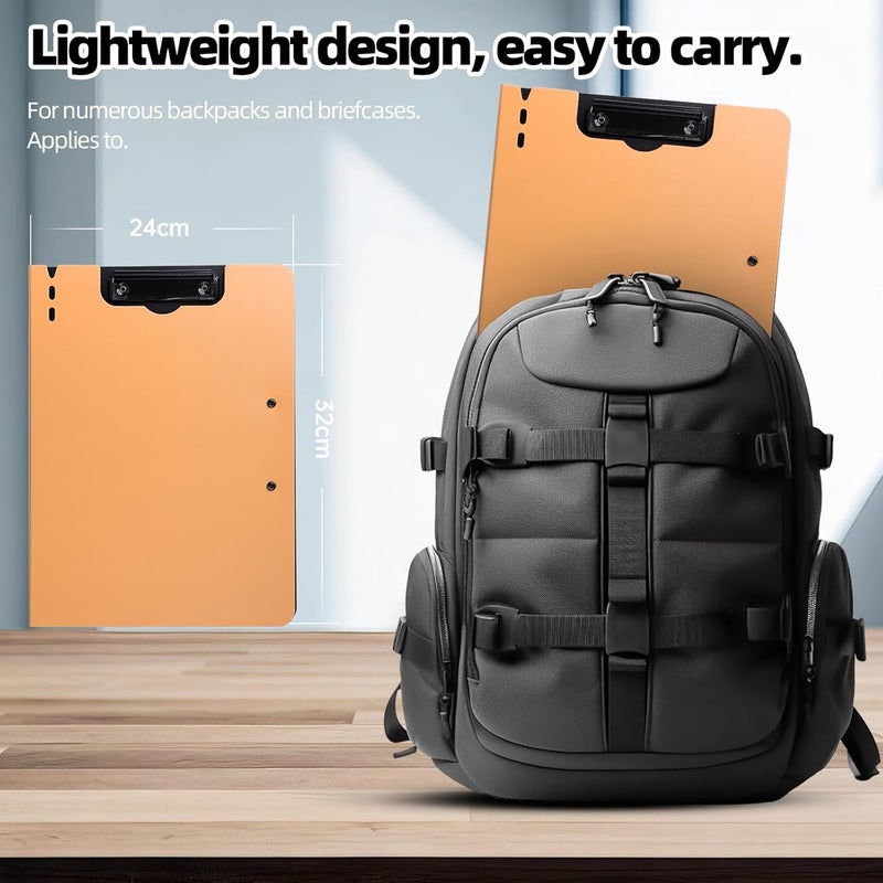 FRETONBA Clipboard Folder, 2 Pcs A4 Foldable Clipboard with Horizontal and Vertical Double Metal Clips, 360 Degree Foldable Binder Clipboards with Pen Holder, File Cover Work Folder Clipboards, Orange - Image 2